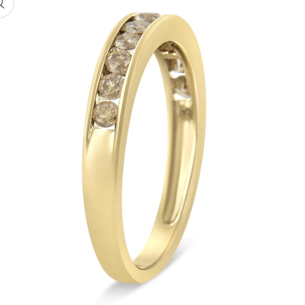 Haus of Brilliance 14K Yellow Gold Channel Set Champagne Diamond Band Ring Sz 10 - Picture 2 of 6